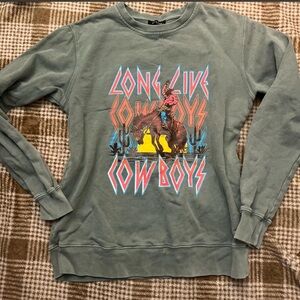 Long Live Cowboys Graphic Crewneck Sweater - Green
